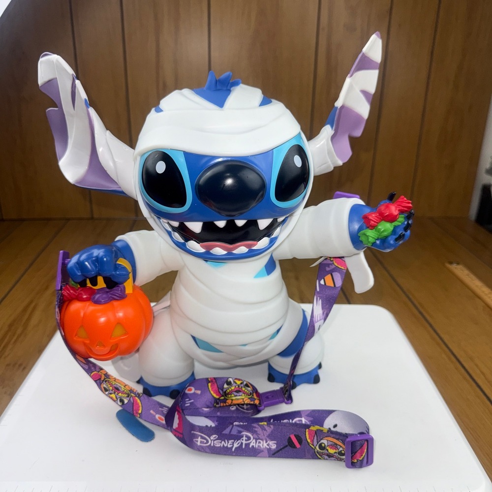 Disney Parks Stitch Mummy Halloween Popcorn Bucket with Lanyard Experiment 626